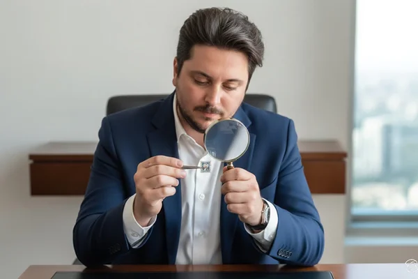 Ilan Dzialowski examinant un timbre avec une loupe